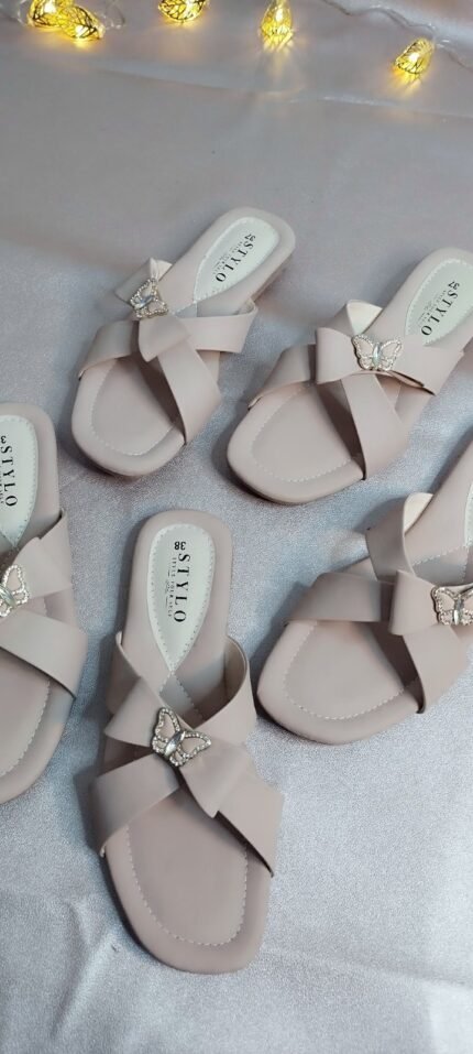 Aveline Butterfly Bow Slides Nude Beige - Beyond Apparel BD